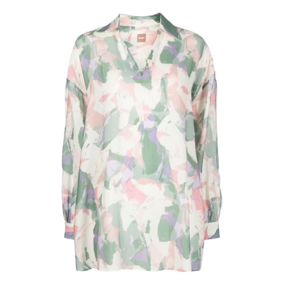 BOSS Hugo Boss Top Abstract Pastel Print Barry Shirt V Neck Blouse Oversized - Picture 10 of 12